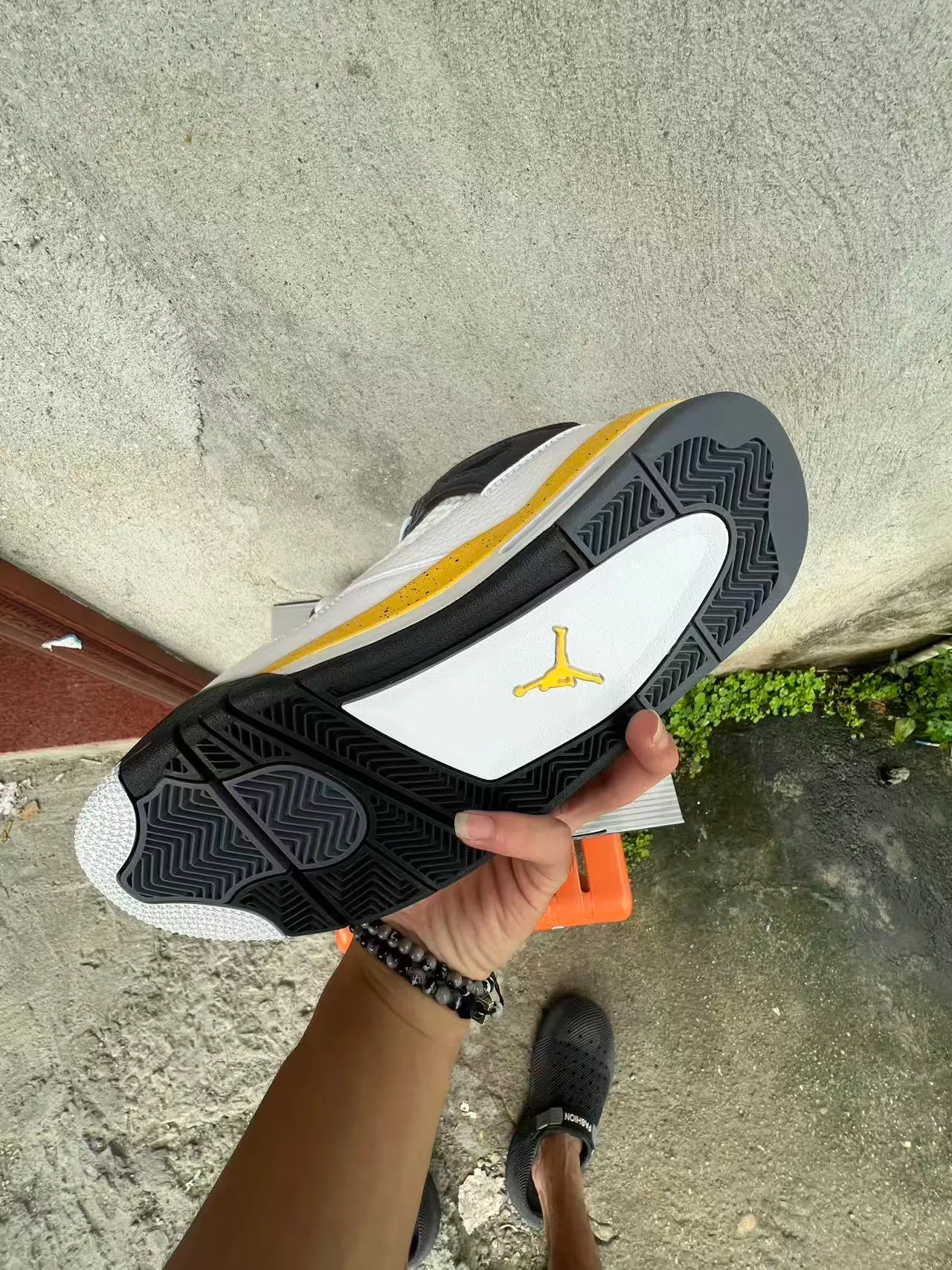 Air Jordan 4 chaussures de basketball blanc noir jaune moucheté 6