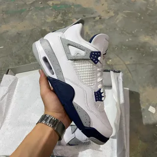 Air Jordan 4 White Navy Speckled Basketball Shoes