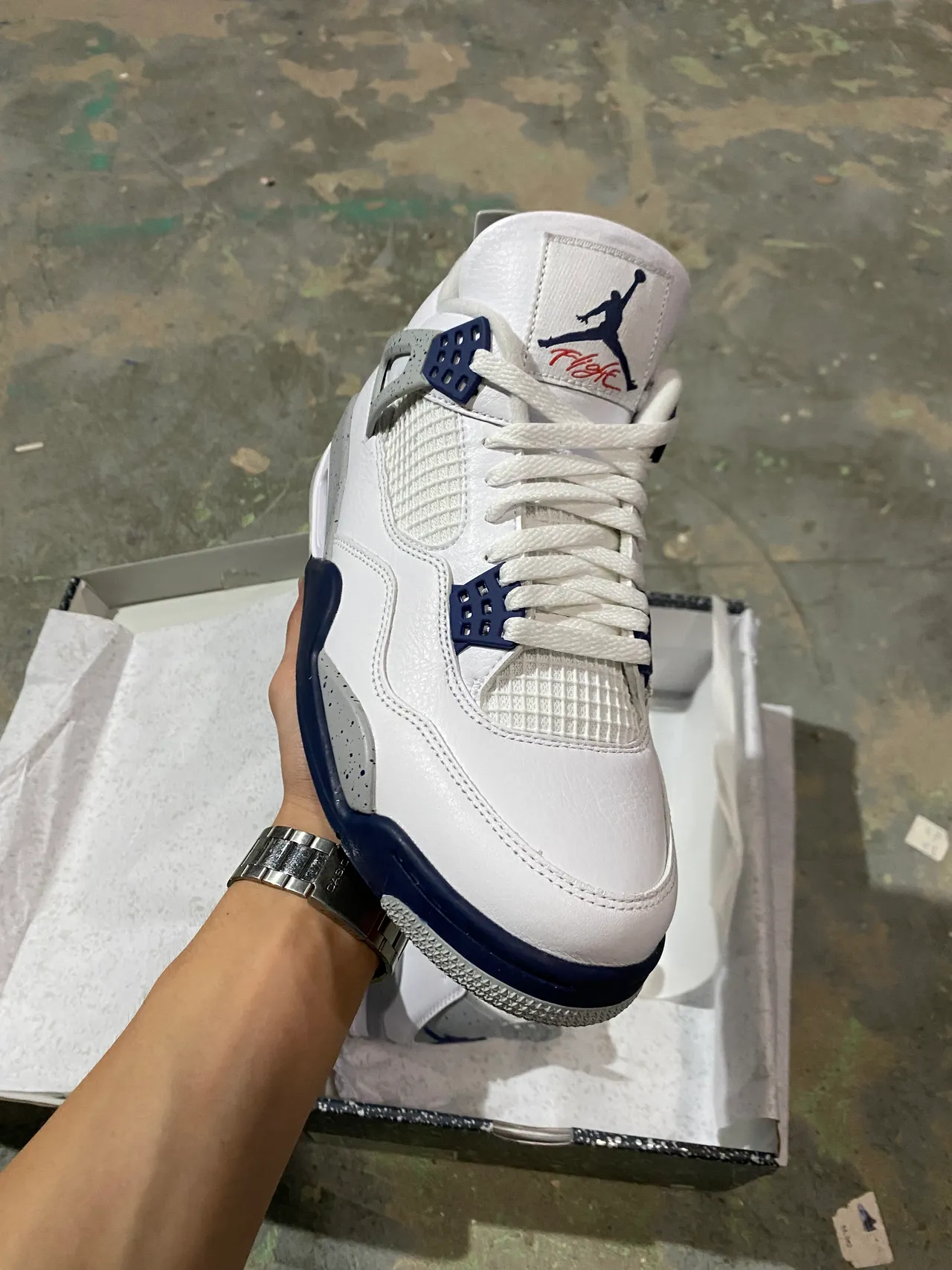 Air Jordan 4 White Navy Speckled Basketball Shoes 2