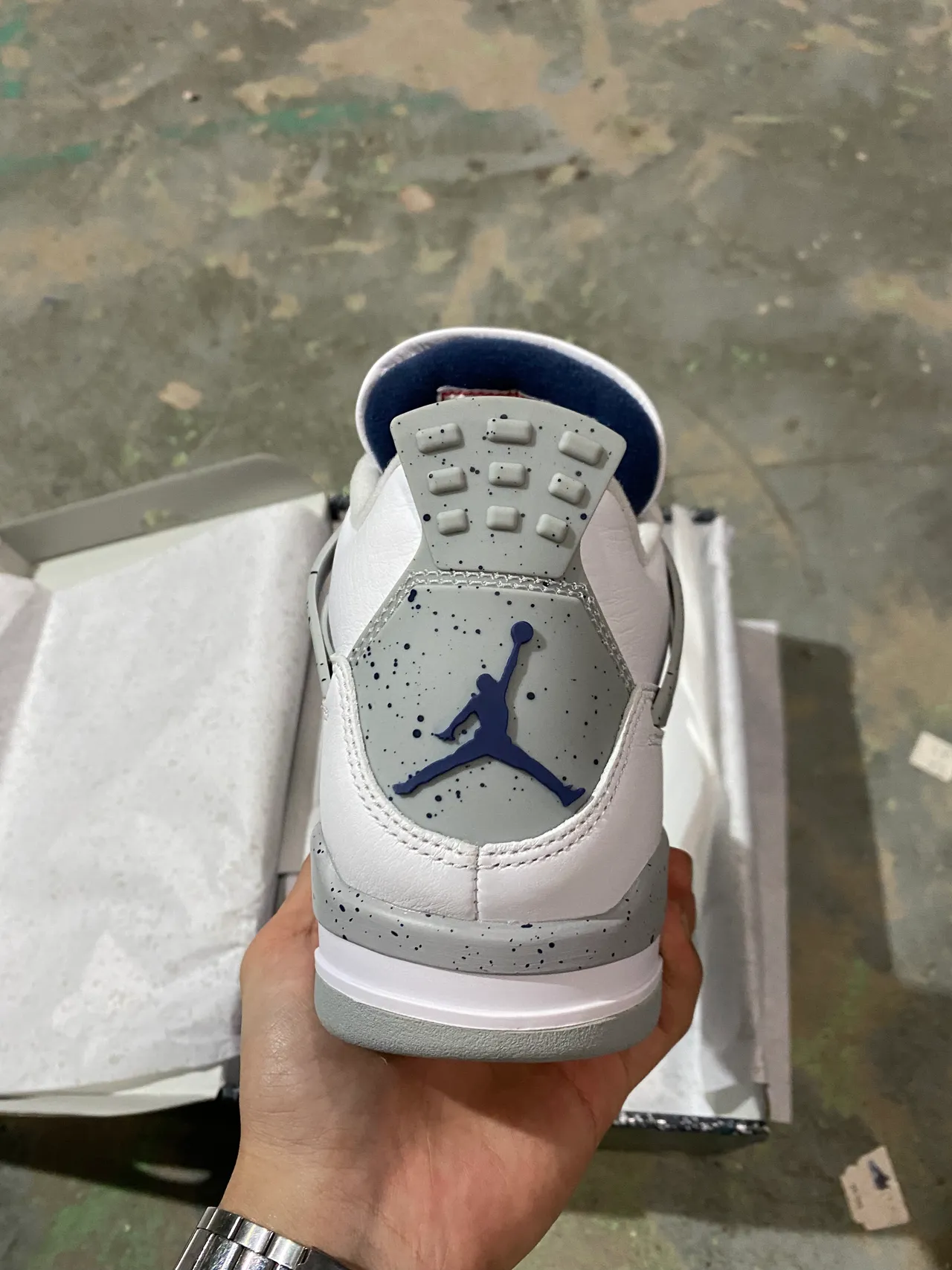 Air Jordan 4 White Navy Speckled Basketball Shoes 6