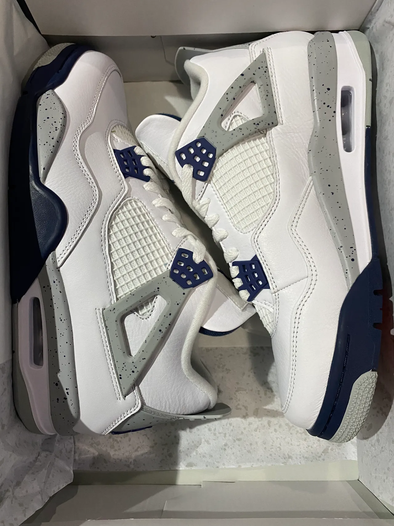 Air Jordan 4 White Navy Speckled Basketball Shoes 7
