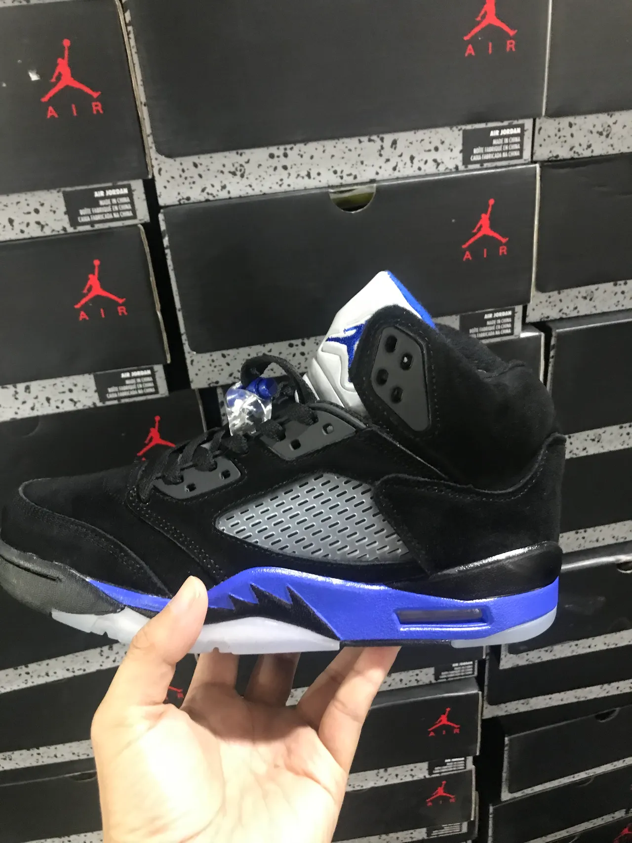 Air Jordan 5 Black Silver Blue Basketball Shoes 4