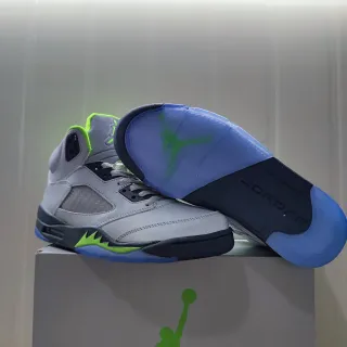 Air Jordan 5 Gris Claro Neón Verde Marino Zapatos de Baloncesto