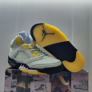 Air Jordan 5 Mint Yellow Navy Tênis de Basquete