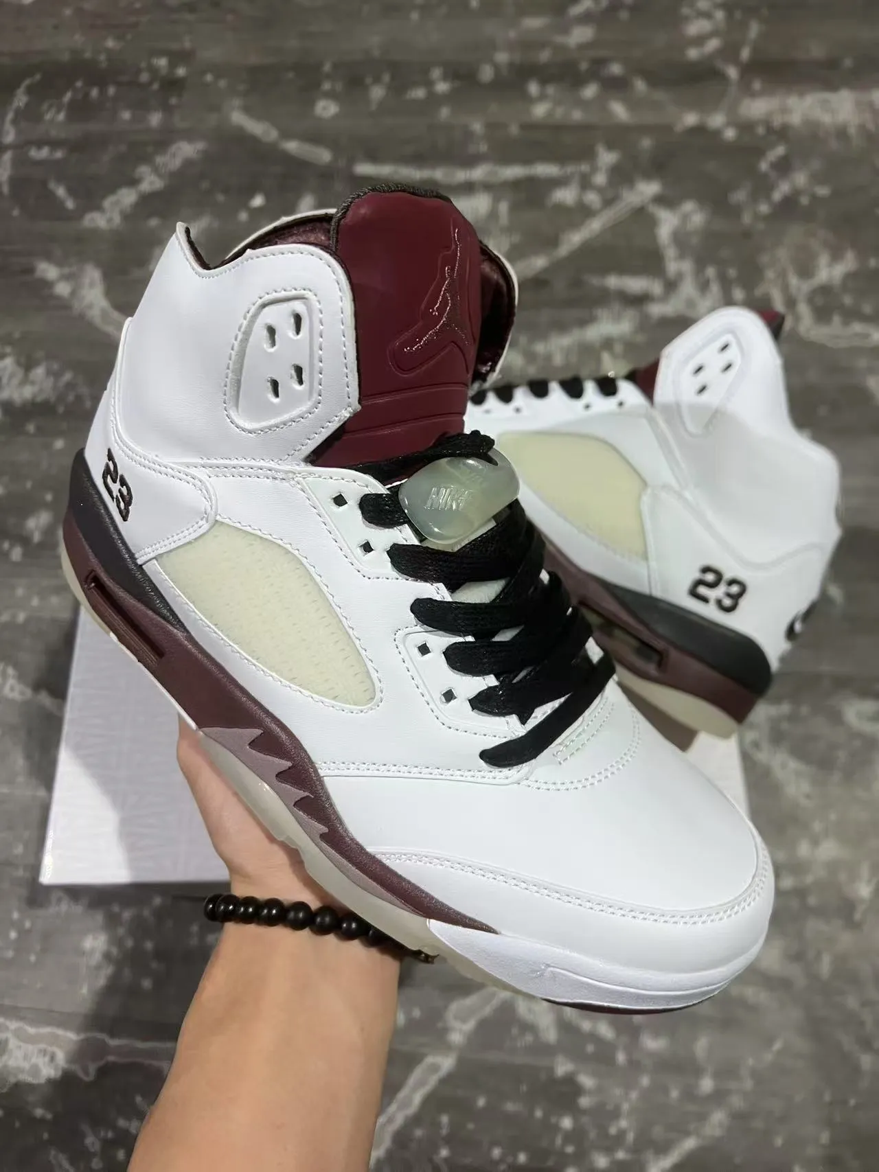 Air Jordan 5 White Burgundy Black Basketball Shoes 2