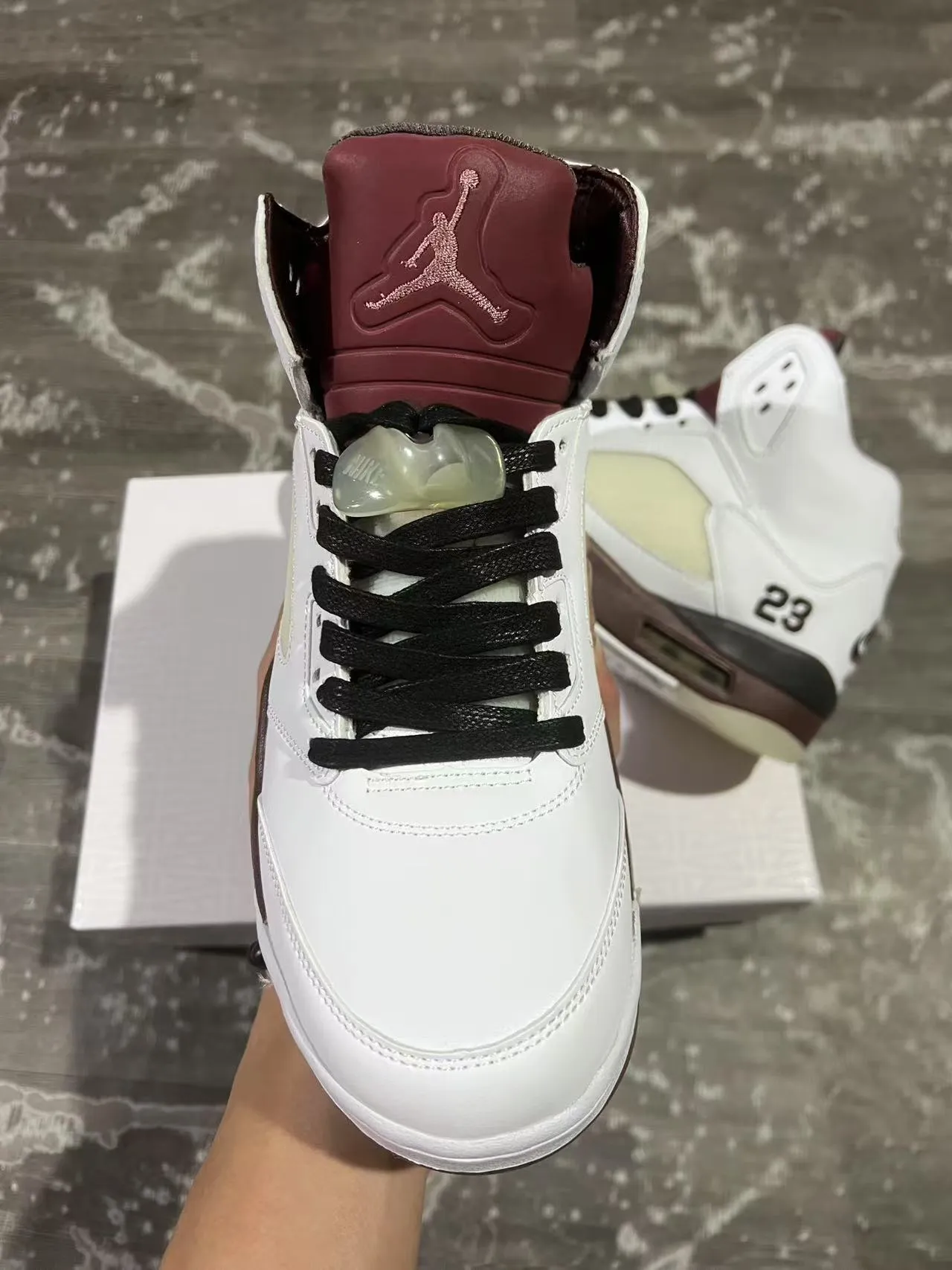 Air Jordan 5 White Burgundy Black Basketball Shoes 3