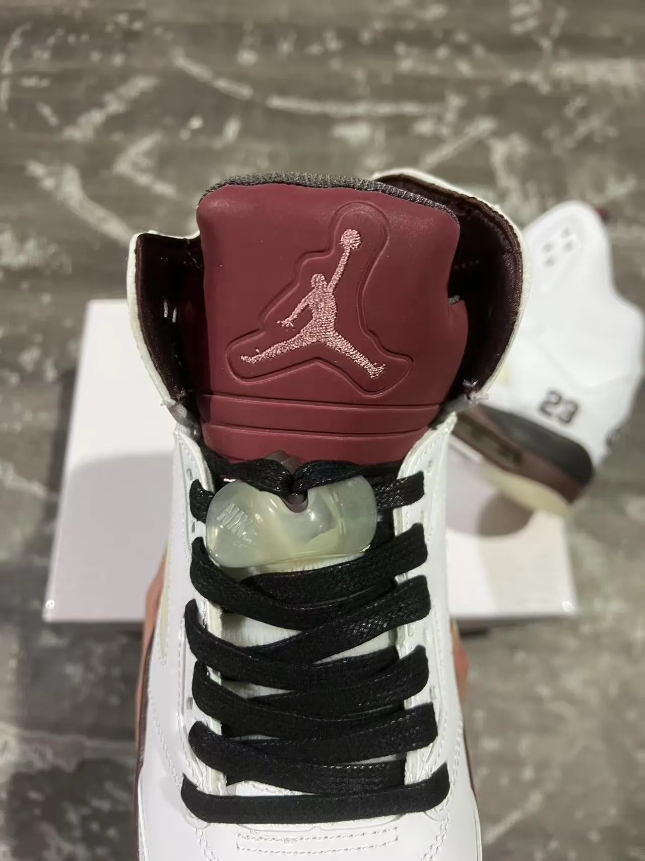 Air Jordan 5 White Burgundy Black Basketball Shoes 4
