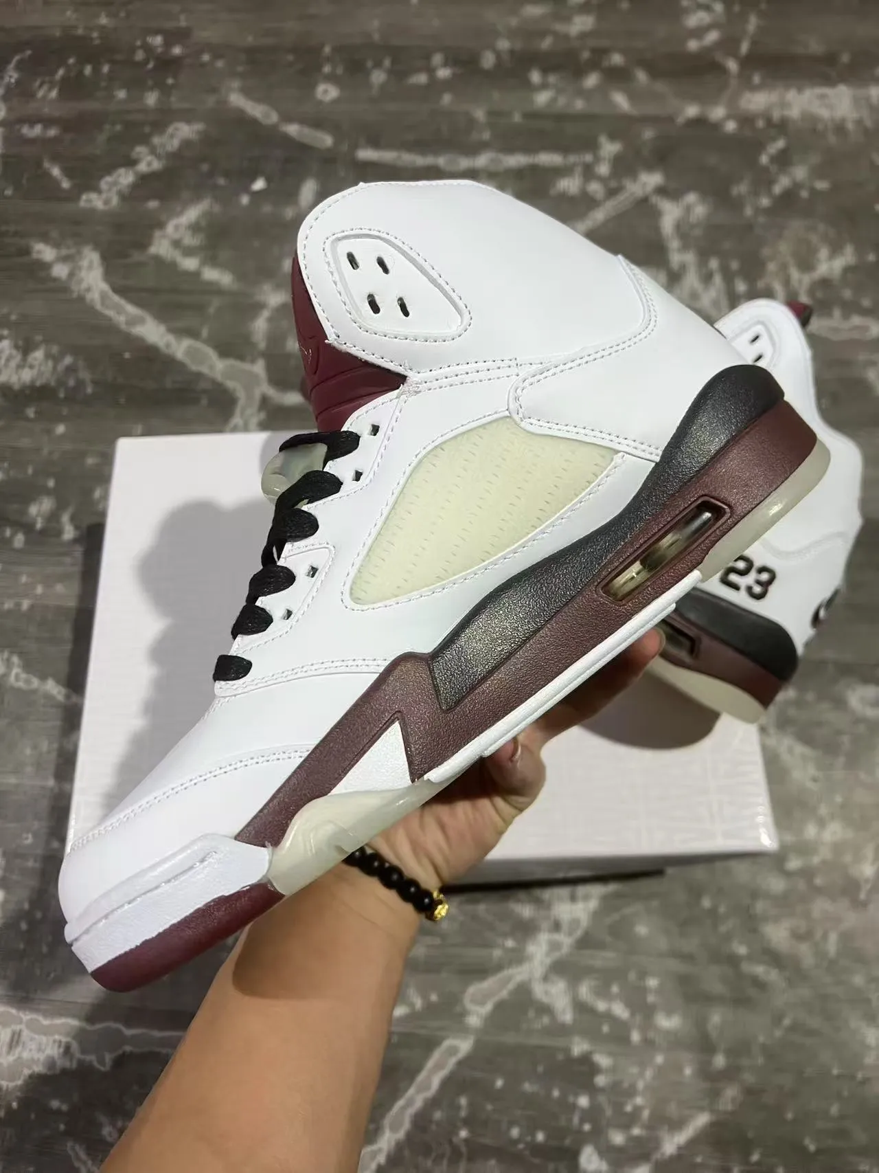 Air Jordan 5 White Burgundy Black Basketball Shoes 5