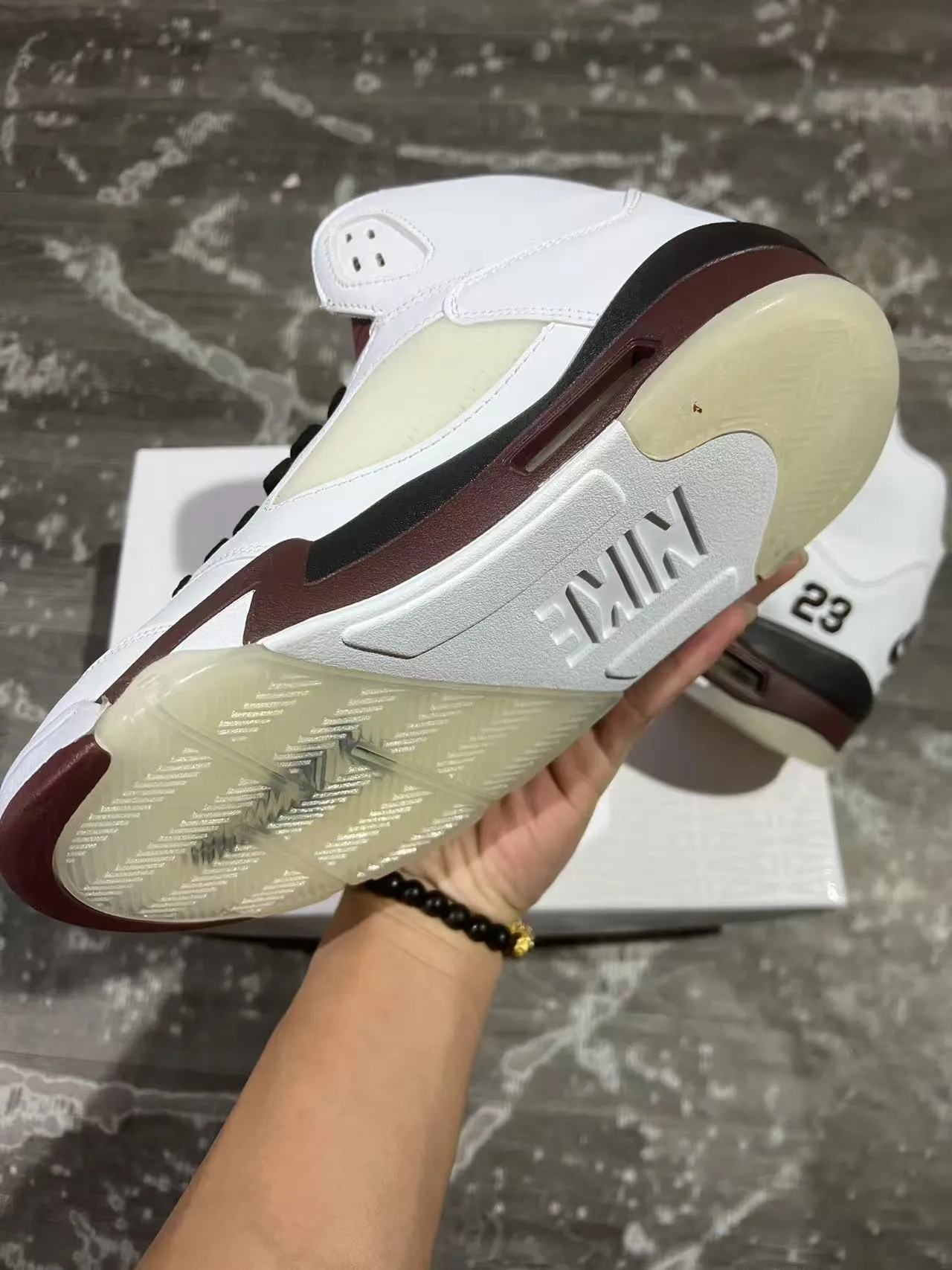 Air Jordan 5 White Burgundy Black Basketball Shoes 6
