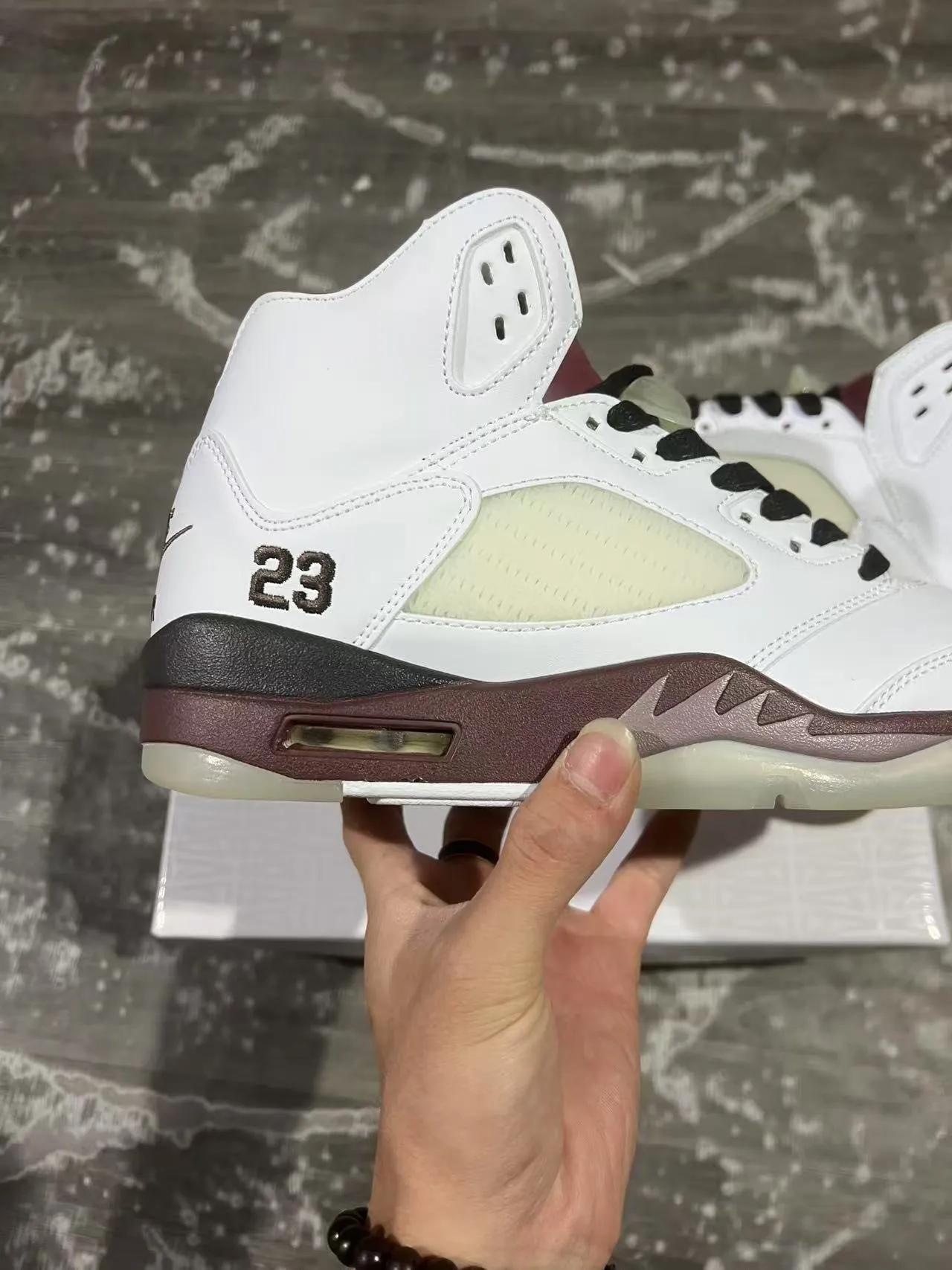 Air Jordan 5 White Burgundy Black Basketball Shoes 7