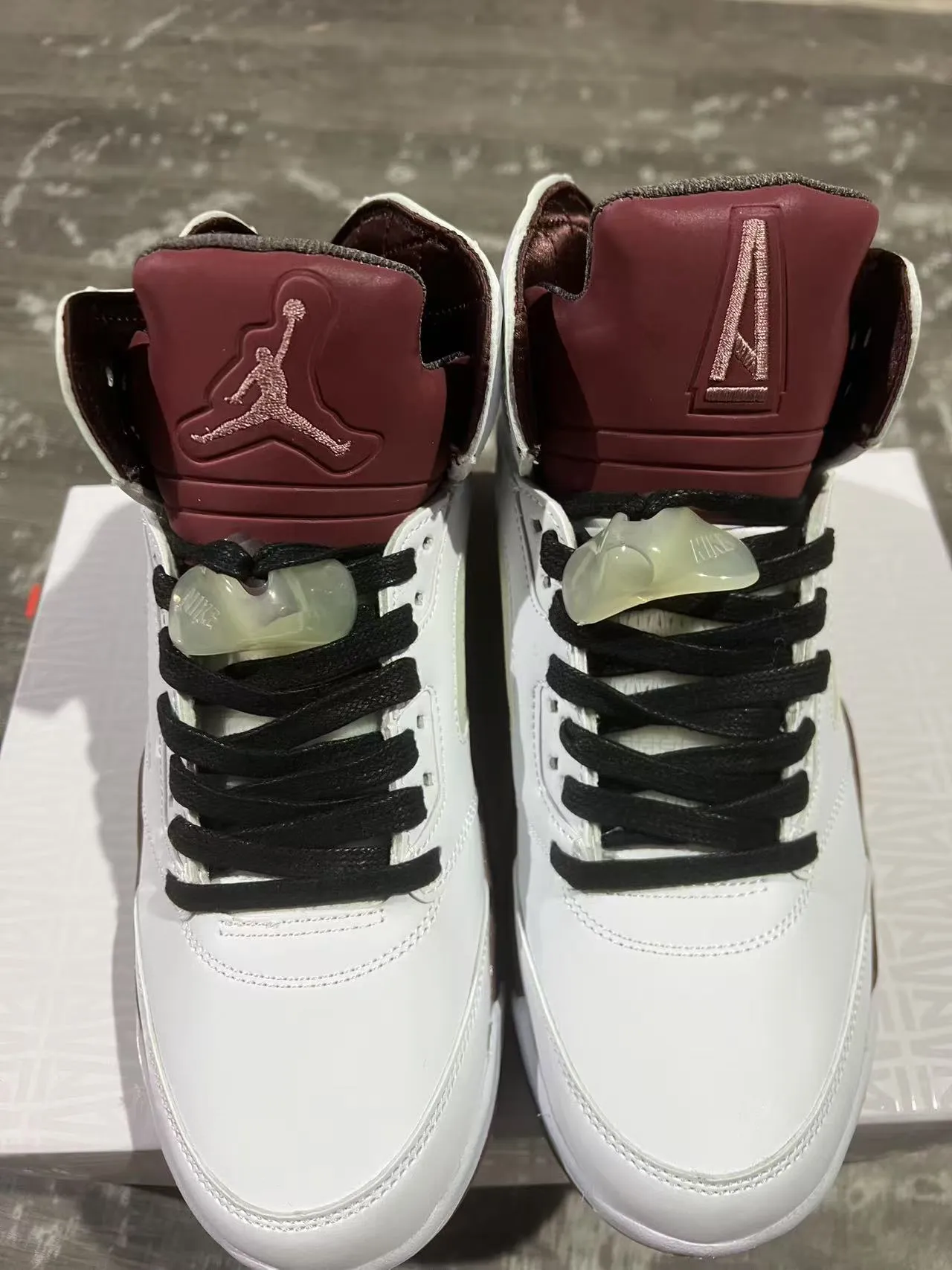 Air Jordan 5 White Burgundy Black Basketball Shoes 9