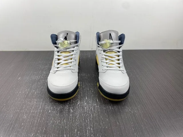 Air Jordan 5 Branco Navy Amarelo Tênis de Basquete 3