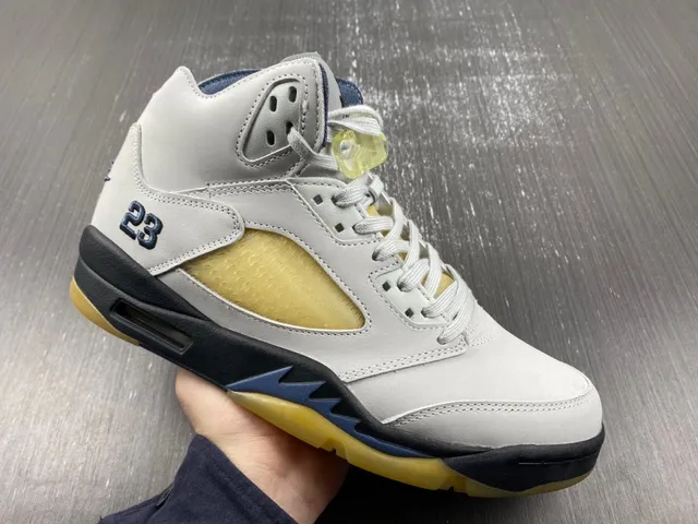Air Jordan 5 Branco Navy Amarelo Tênis de Basquete 8