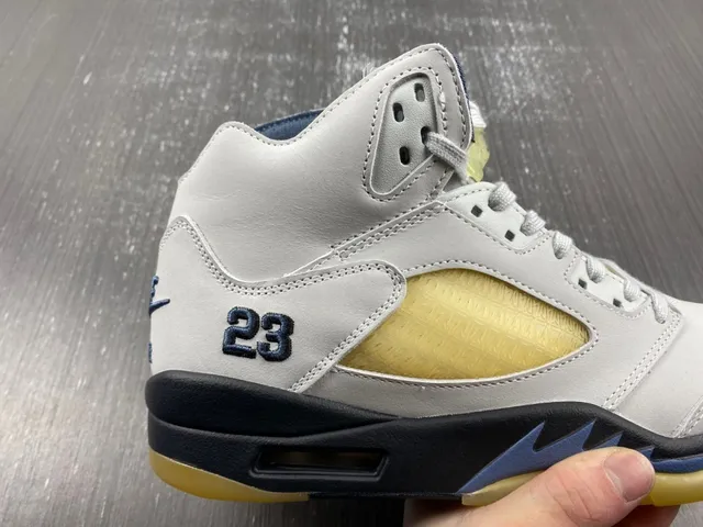 Air Jordan 5 Branco Navy Amarelo Tênis de Basquete 9