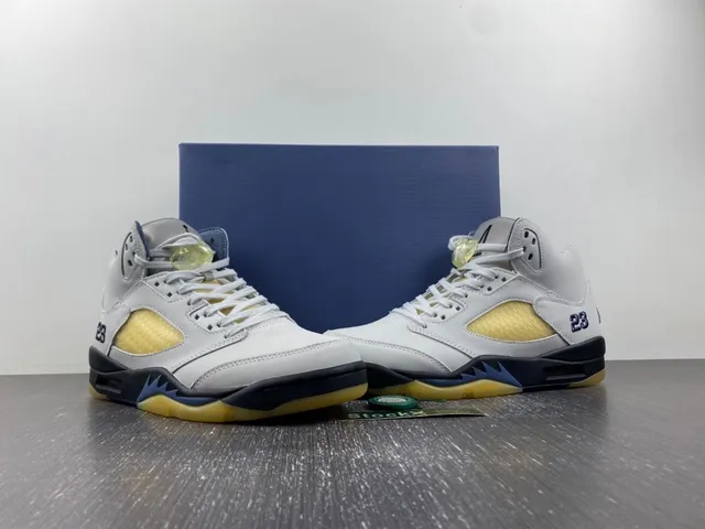 Air Jordan 5 Branco Navy Amarelo Tênis de Basquete 13
