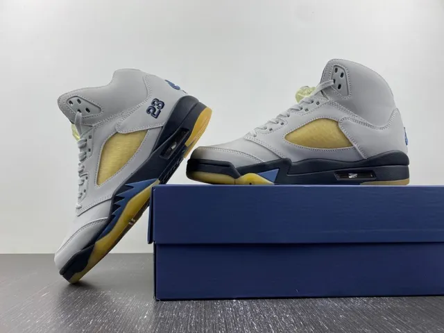 Air Jordan 5 Branco Navy Amarelo Tênis de Basquete 14