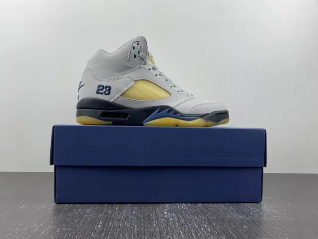 Air Jordan 5 Branco Navy Amarelo Tênis de Basquete 16