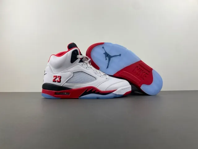 Air Jordan 5 White Red Black Basketball Shoes 13