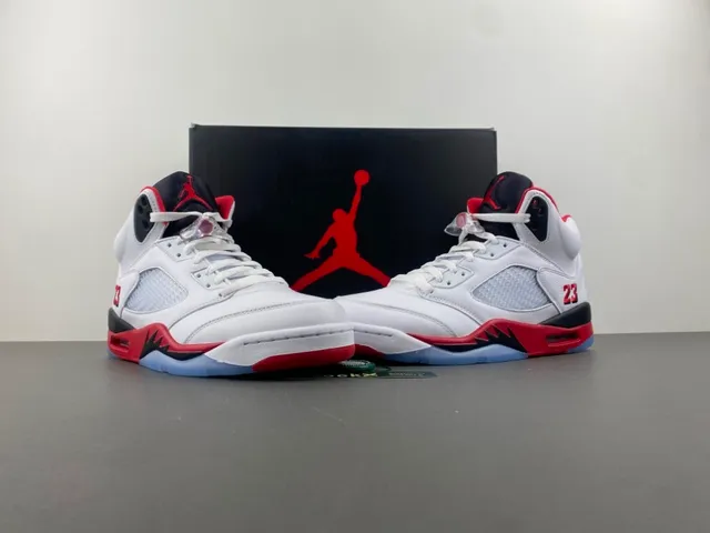 Air Jordan 5 White Red Black Basketball Shoes 14