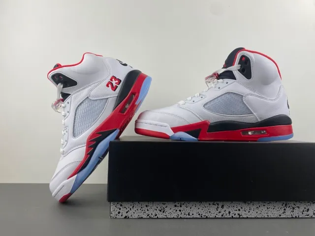 Air Jordan 5 White Red Black Basketball Shoes 15