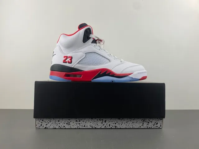 Air Jordan 5 White Red Black Basketball Shoes 16