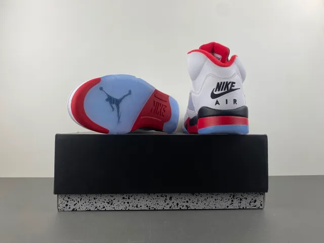 Air Jordan 5 White Red Black Basketball Shoes 17