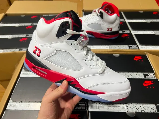 Air Jordan 5 White Red Black Basketball Shoes 19