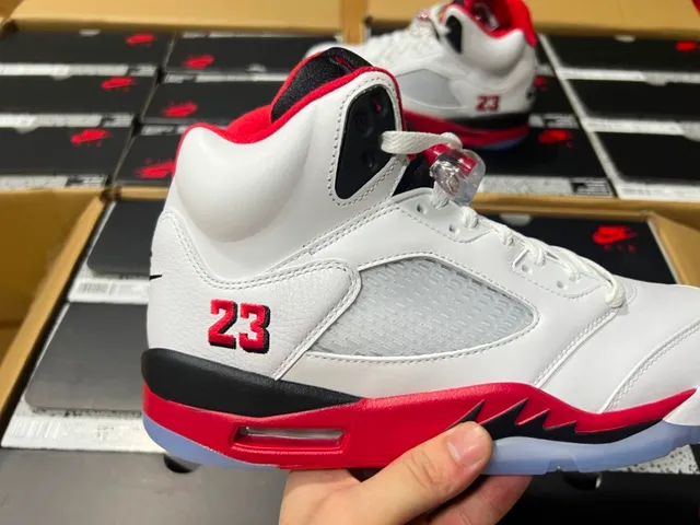 Air Jordan 5 White Red Black Basketball Shoes 21