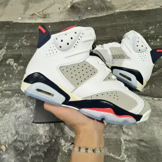 Air Jordan 6 White Light Gray Navy Red Basketball Shoes