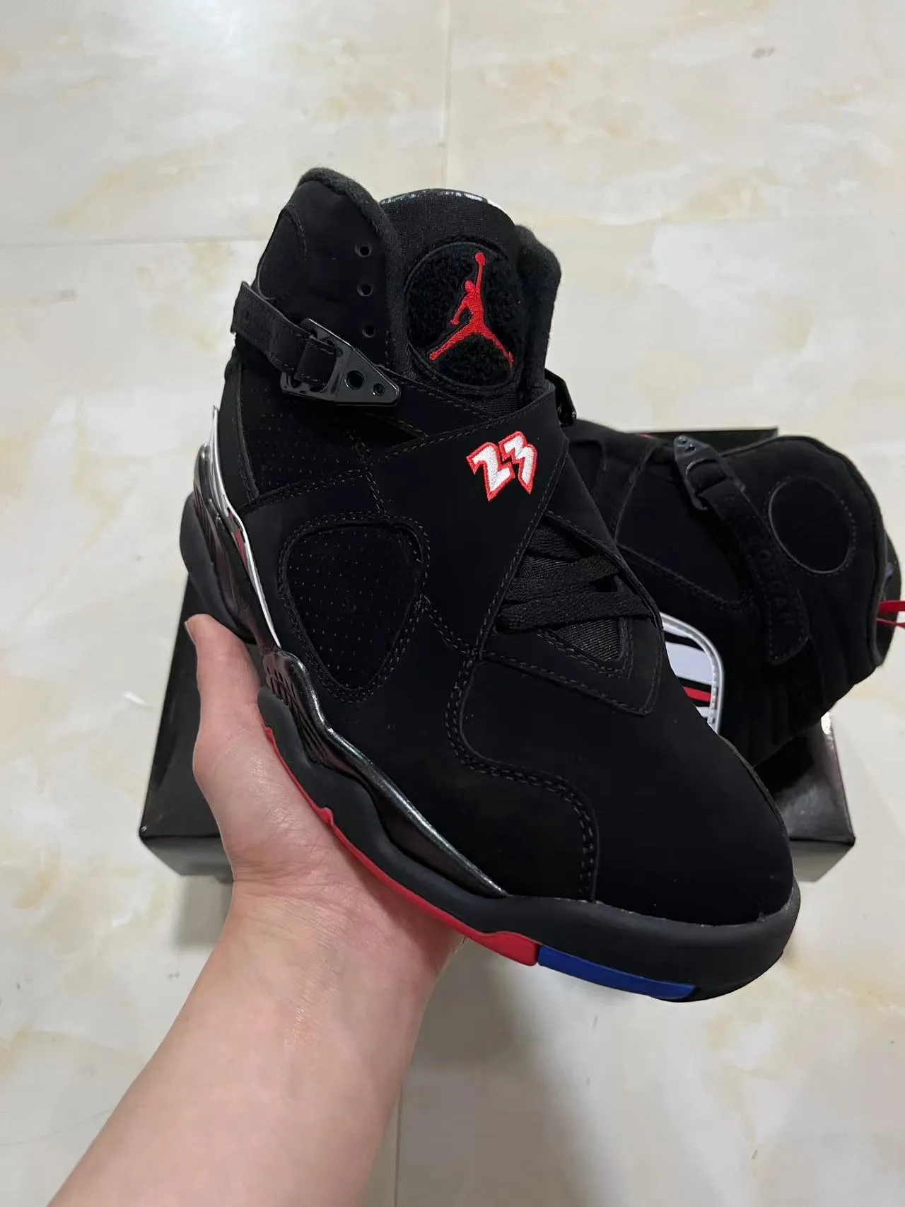Air Jordan 8 Black White Red Basketball Shoes 2
