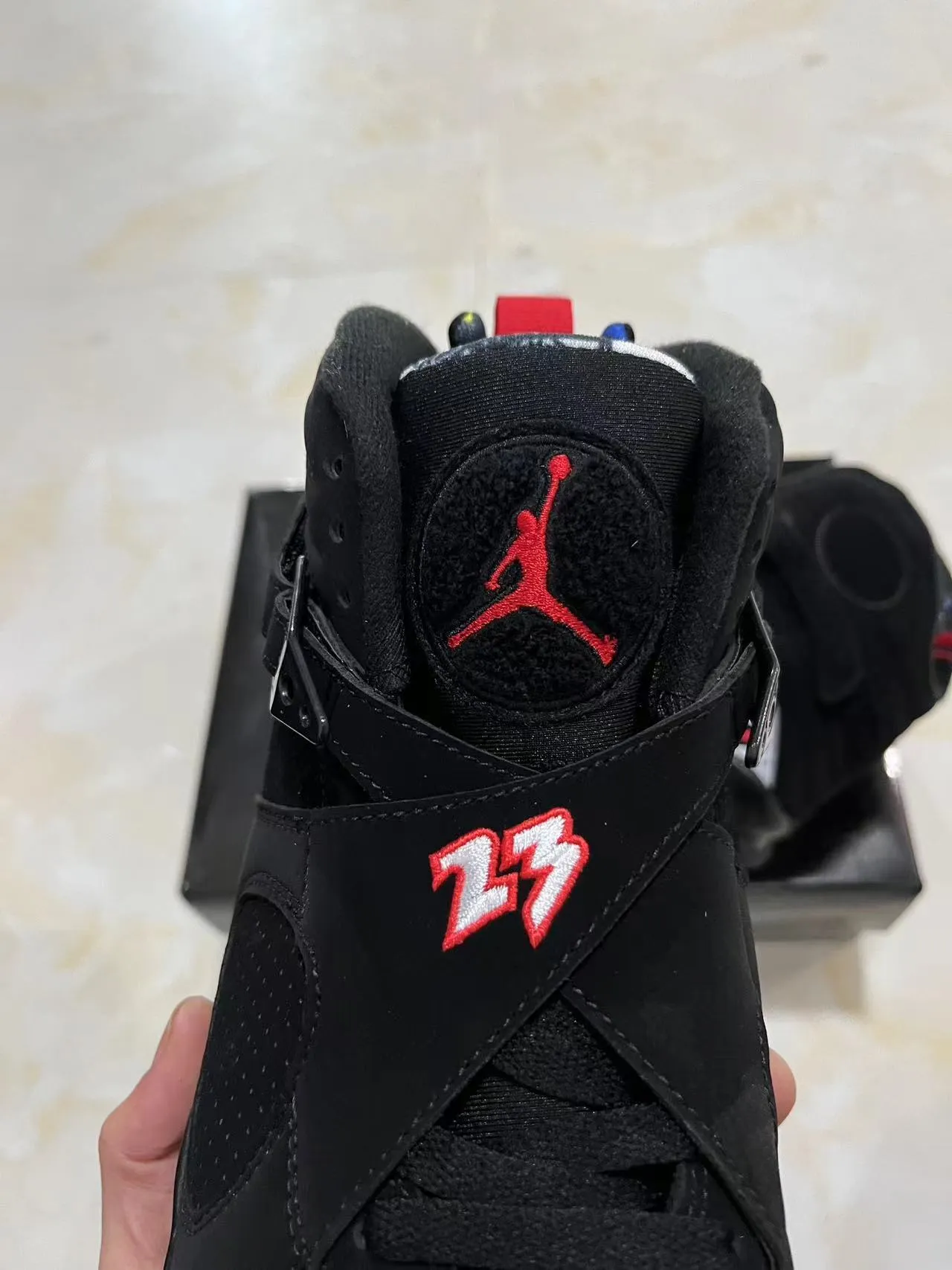 Air Jordan 8 Black White Red Basketball Shoes 4