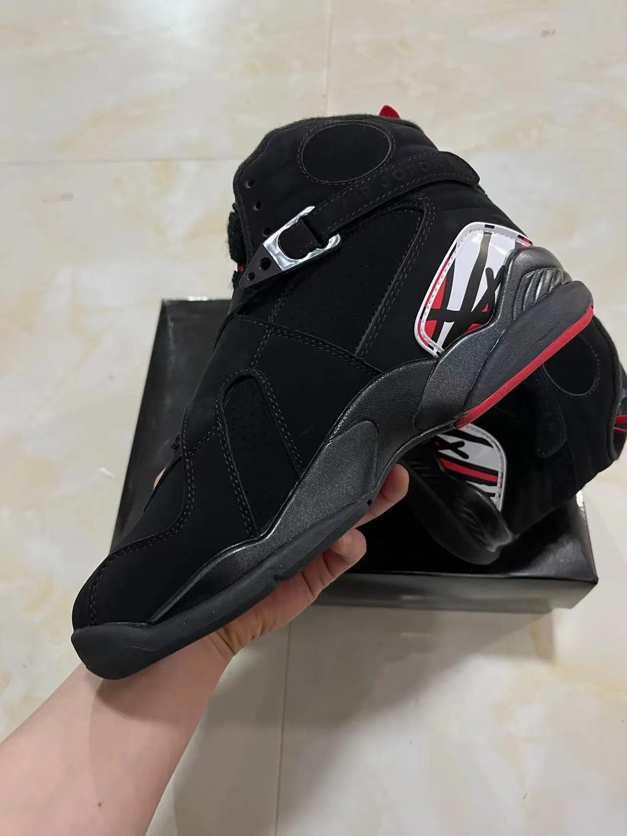 Air Jordan 8 Black White Red Basketball Shoes 5