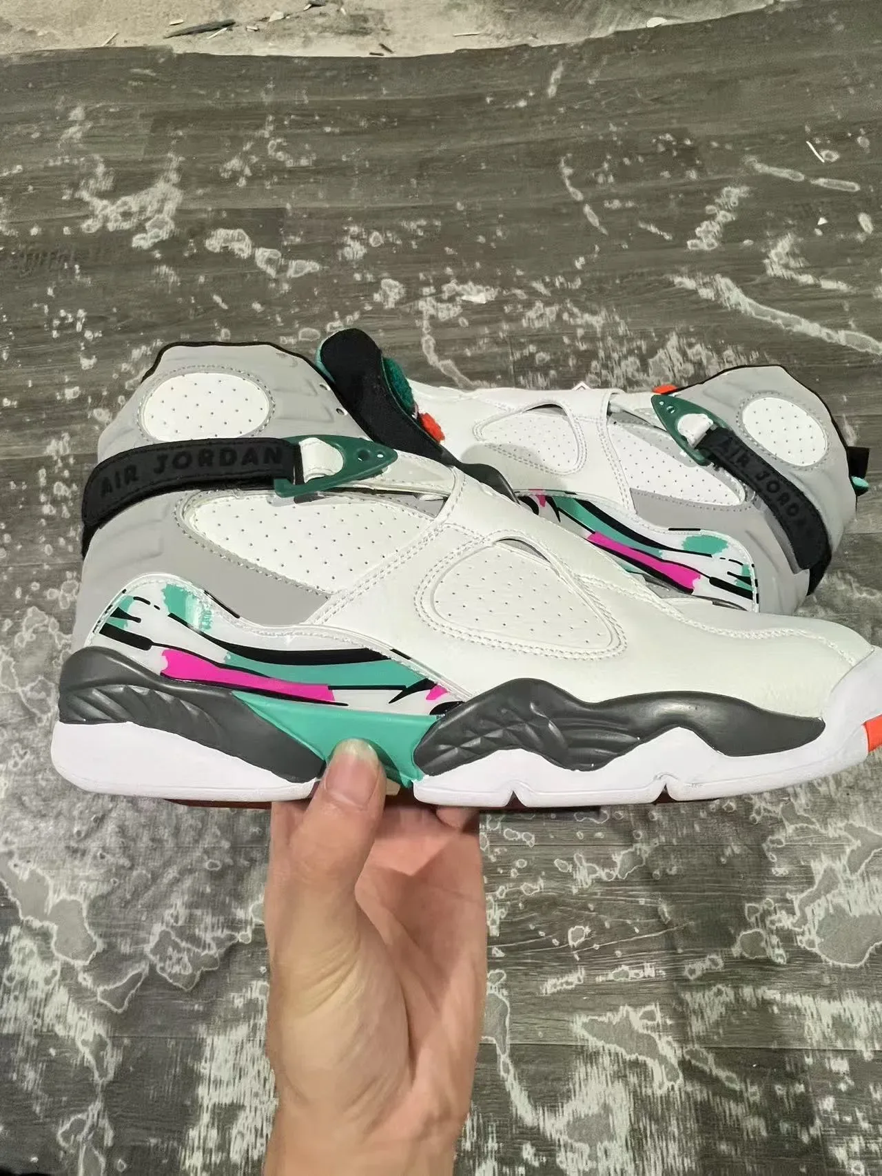 Air Jordan 8 Blanc Turquoise Rose Noir Chaussures de Basketball 7