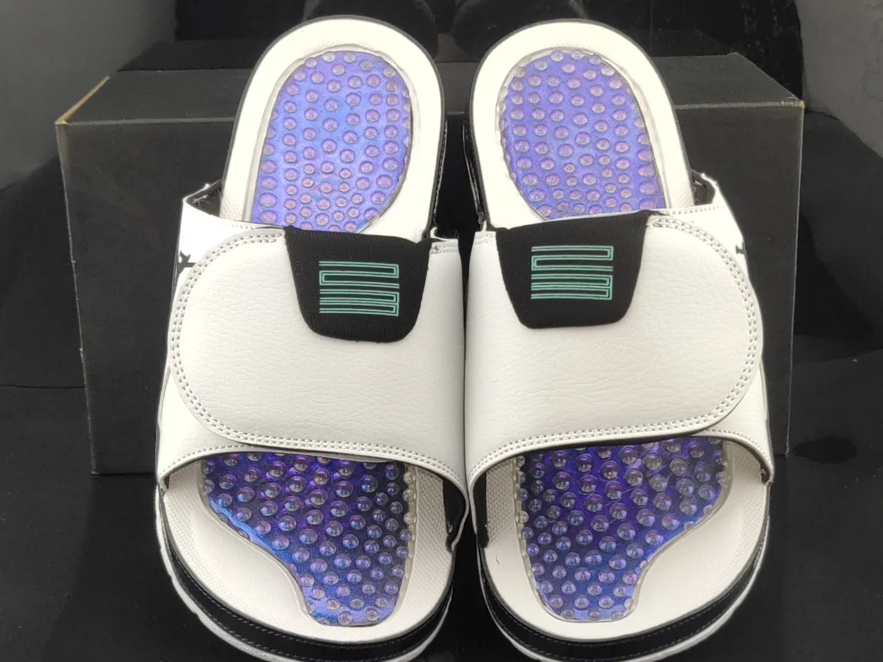 Air Jordan White Black Leather Upper Patent Heel Counter Slippers 5