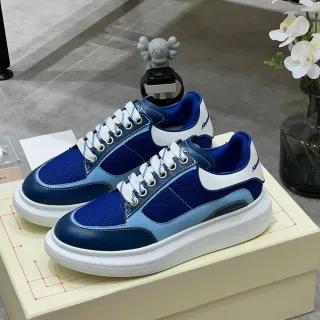 Alexander McQueen Blue White Oversized Platform Sole Mesh And Leather Paneling Lifestyle Sneakers