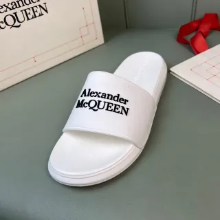 Alexander McQueen Logo Strap Slide White Black Molded Rubber Sole Slippers