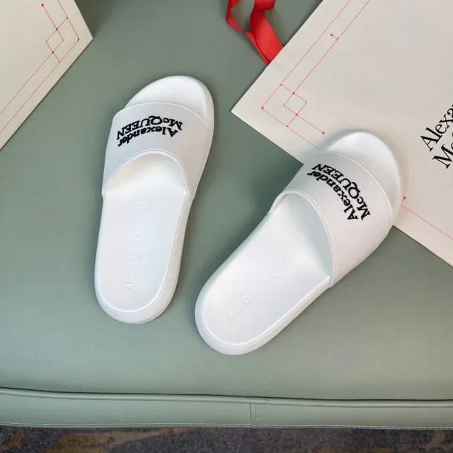 Alexander McQueen Logo Strap Slide White Black Molded Rubber Sole Slippers 2