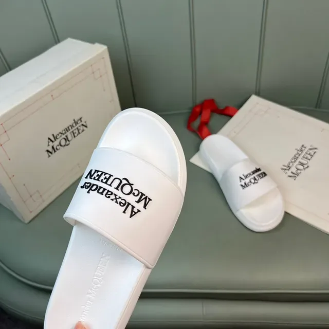 Alexander McQueen Logo Strap Slide White Black Molded Rubber Sole Slippers 3