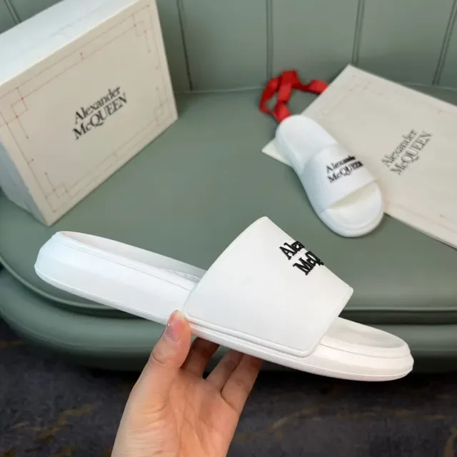 Alexander McQueen Logo Strap Slide White Black Molded Rubber Sole Slippers 4