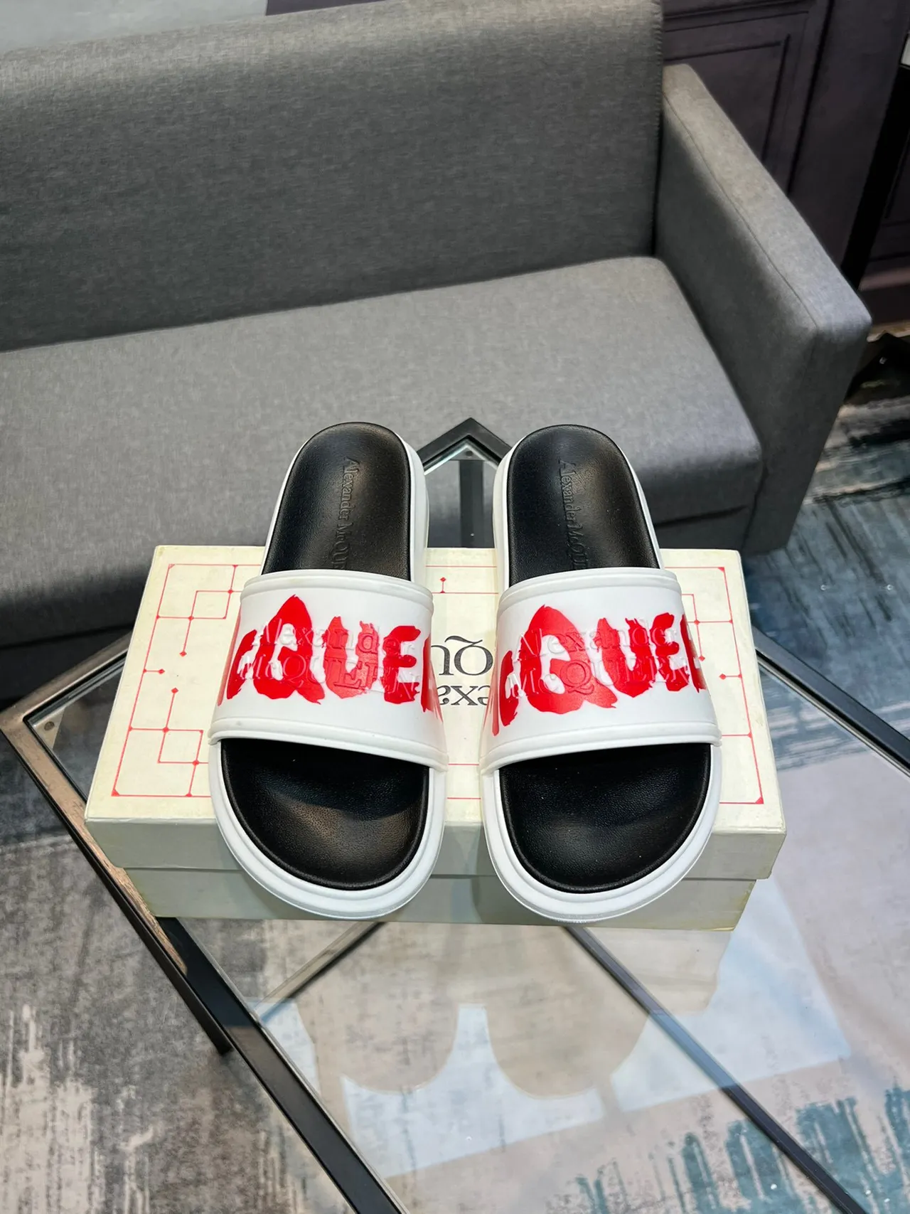 Alexander McQueen McQ Slide White Red Black Slippers 2