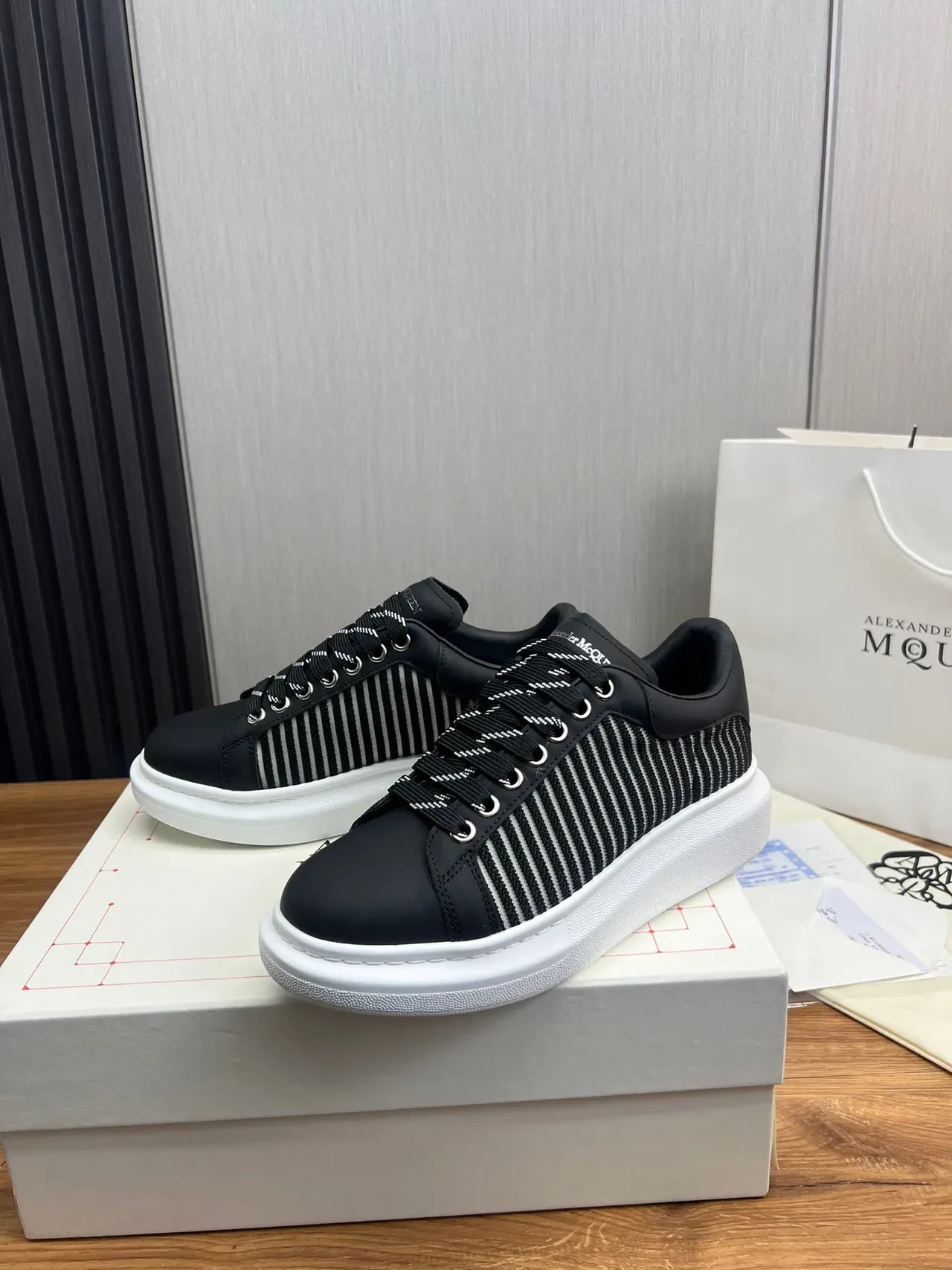 Alexander McQueen Oversized Sneaker Black and White Striped Chunky Sneaker 2