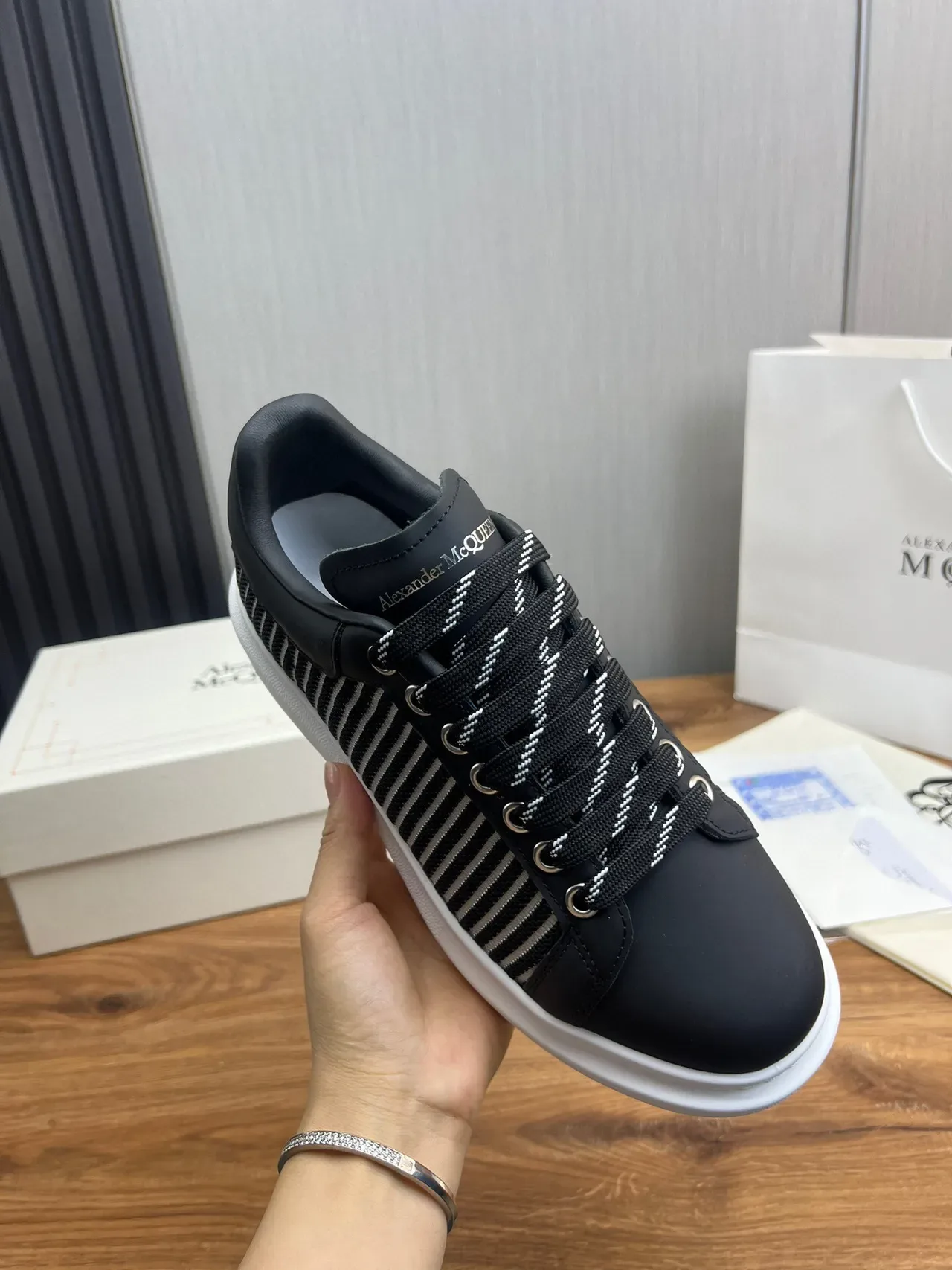 Alexander McQueen Oversized Sneaker Black and White Striped Chunky Sneaker 5