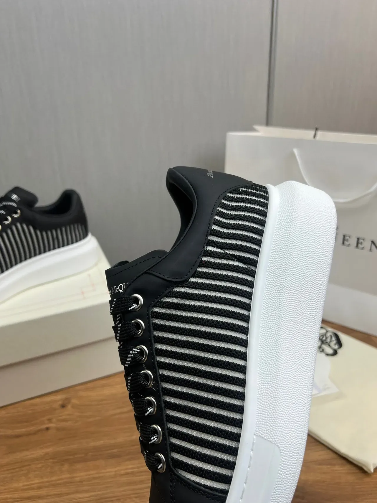 Alexander McQueen Oversized Sneaker Black and White Striped Chunky Sneaker 6