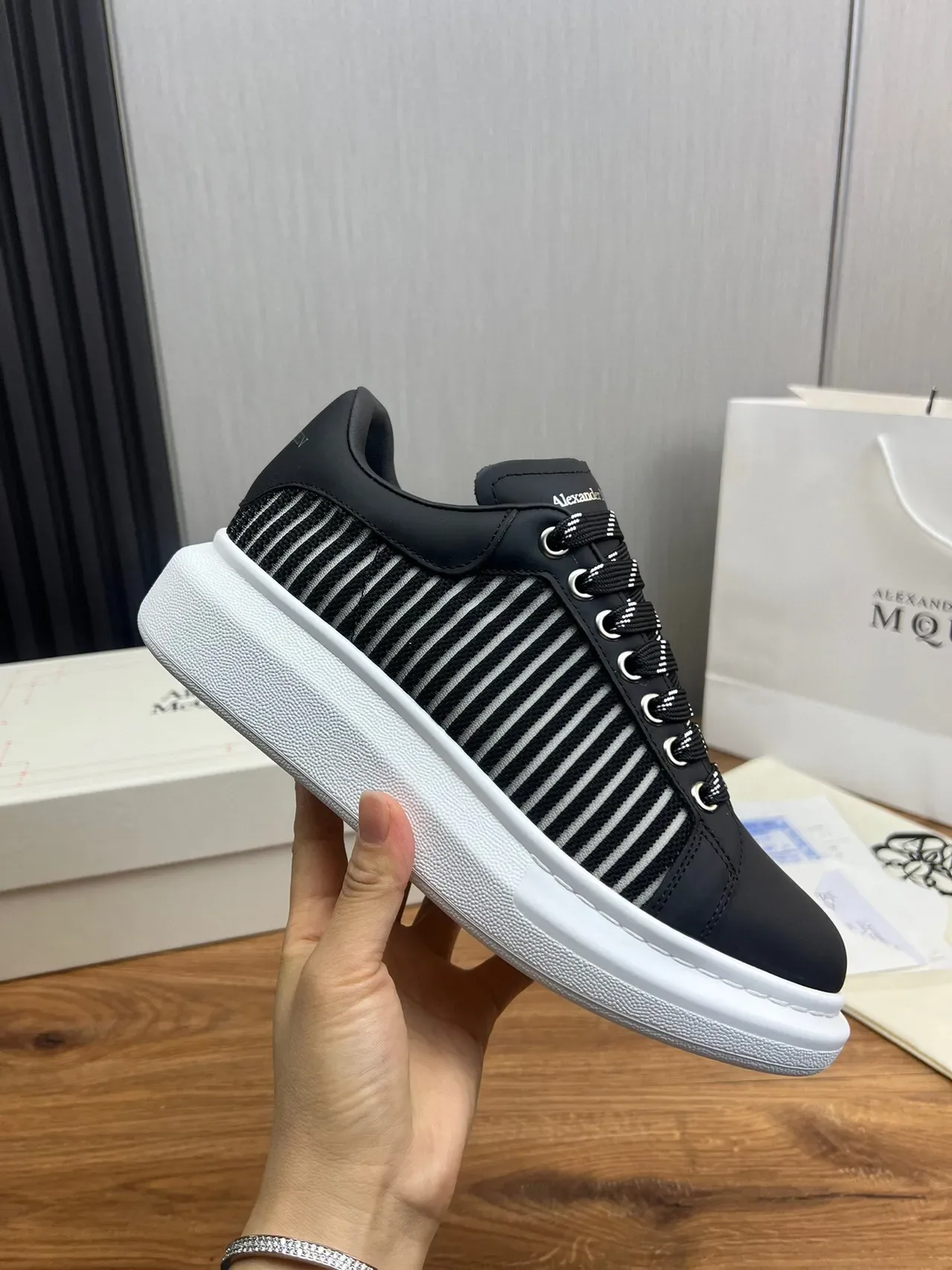 Alexander McQueen Oversized Sneaker Black and White Striped Chunky Sneaker 7