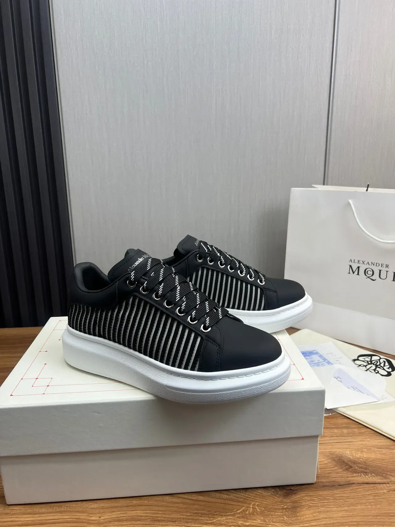 Alexander McQueen Oversized Sneaker Black and White Striped Chunky Sneaker 8