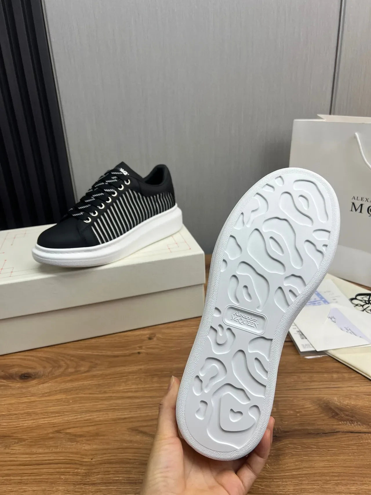 Alexander McQueen Oversized Sneaker Black and White Striped Chunky Sneaker 9