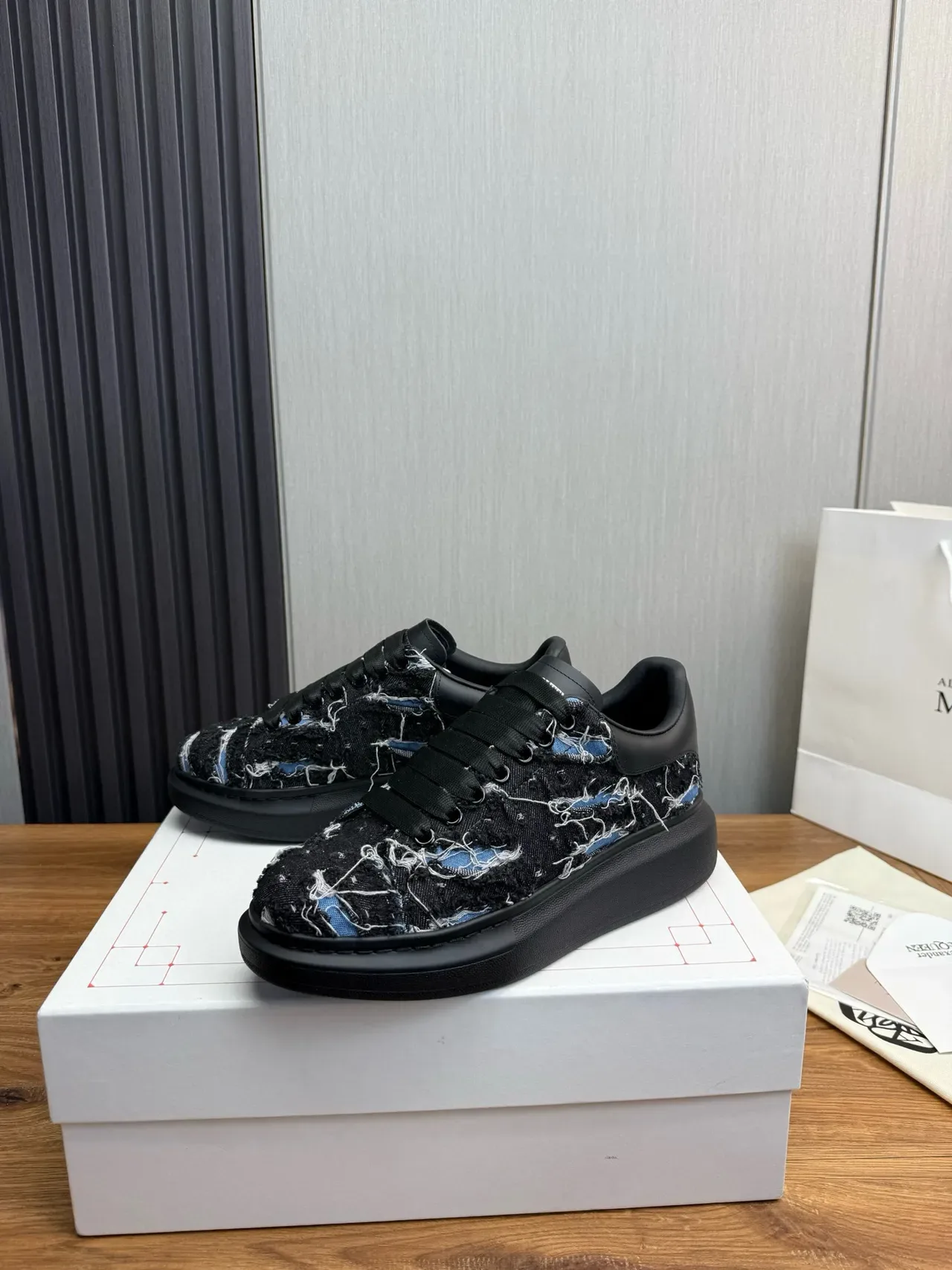 Alexander McQueen Oversized Sneaker Black Woven Textile Lifestyle Sneakers 3