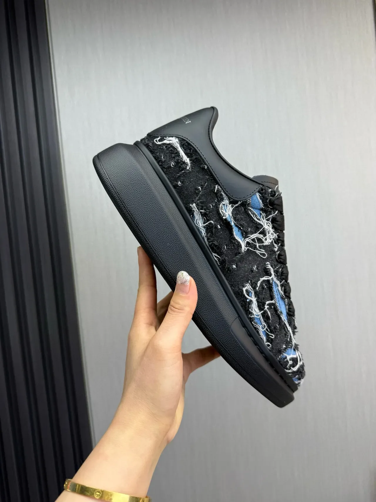 Alexander McQueen Oversized Sneaker Black Woven Textile Lifestyle Sneakers 6