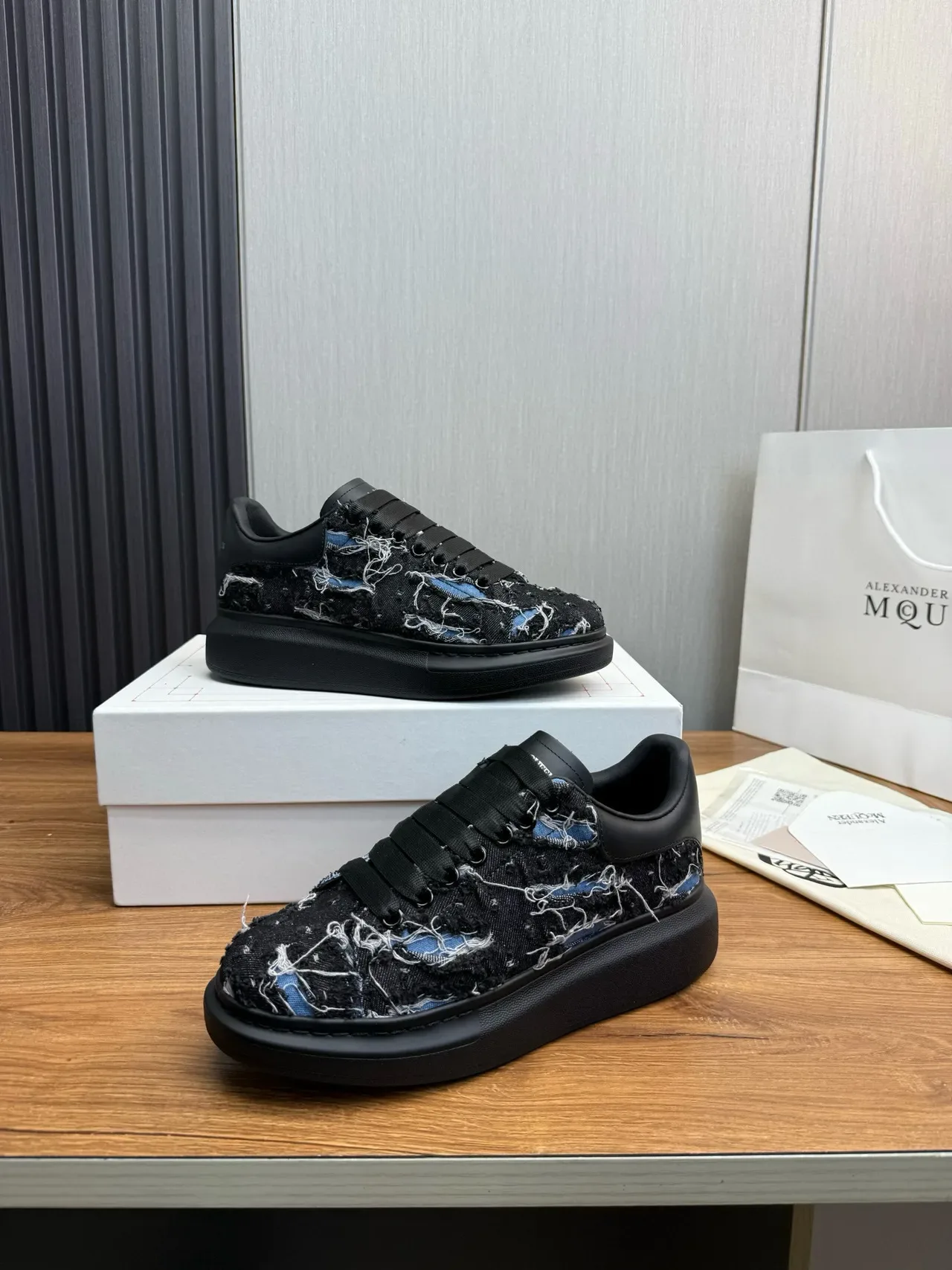 Alexander McQueen Oversized Sneaker Black Woven Textile Lifestyle Sneakers 7