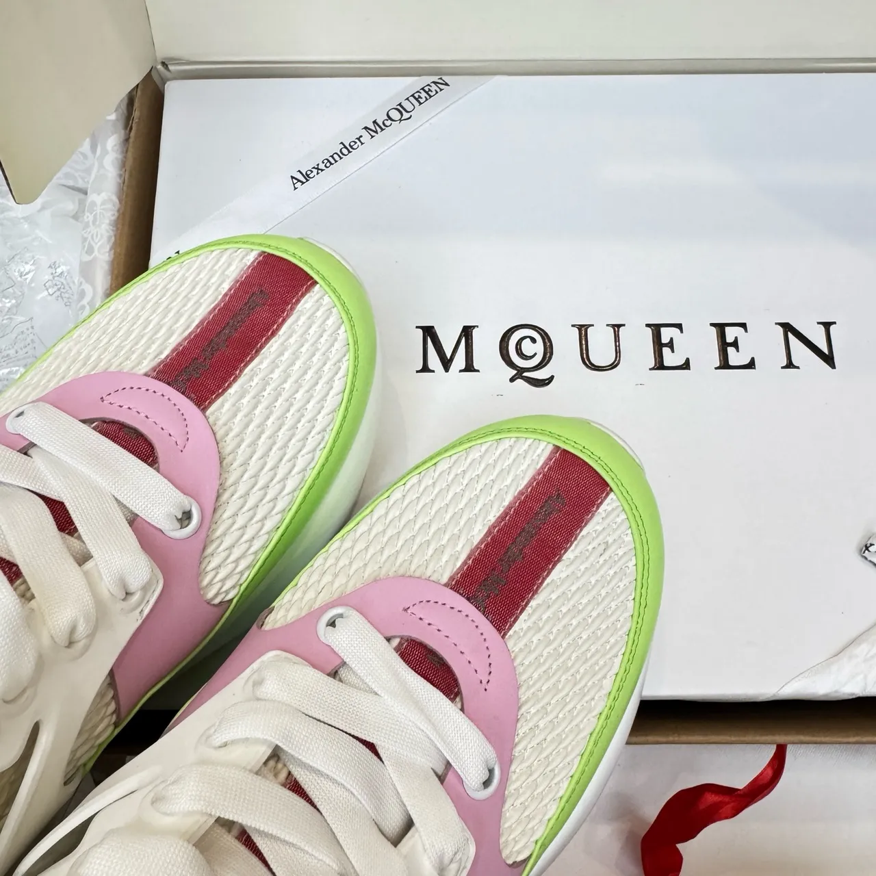 Alexander McQueen Sneaker Oversized Vert Citron Rose Blanc Sneakers Chunky 3